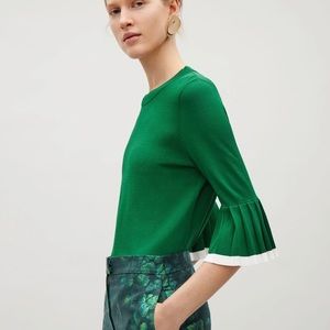 Cos Green Pleated Bell Sleeve Sweater